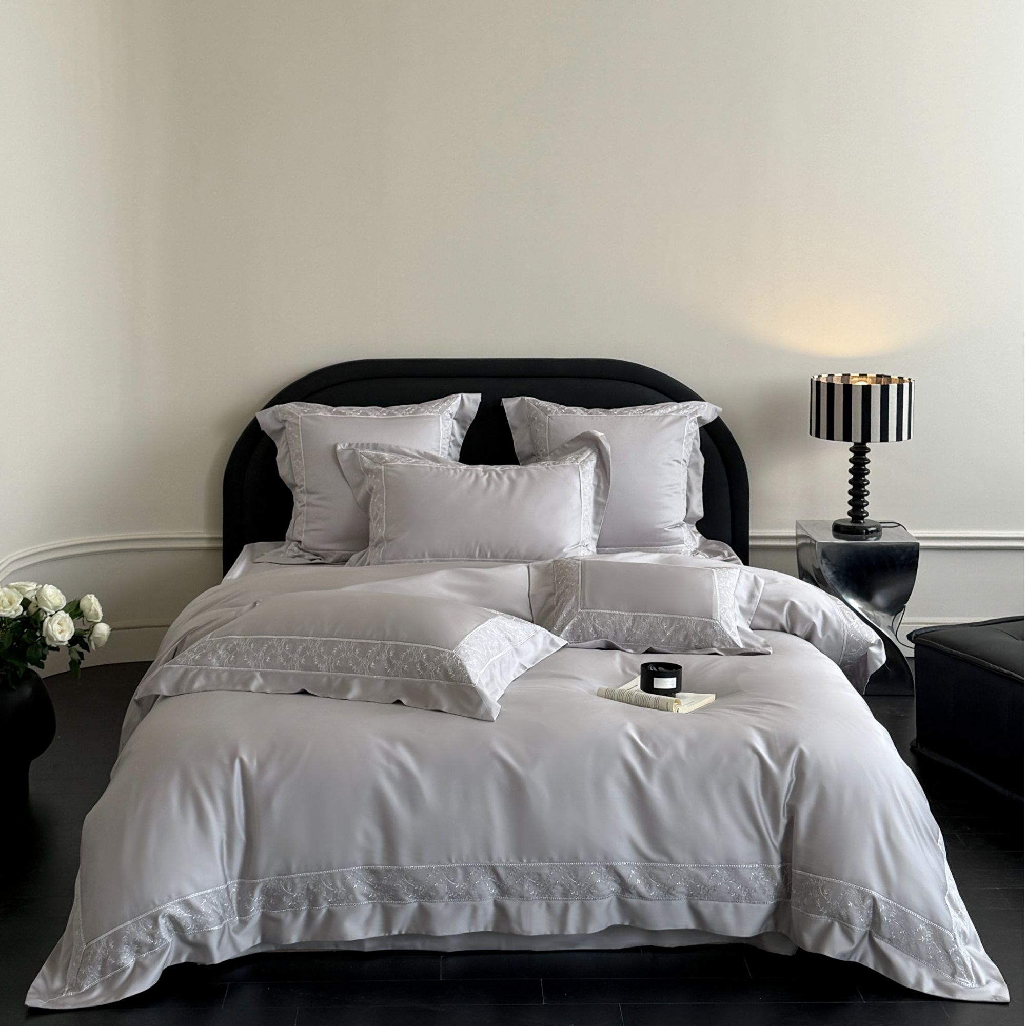 轻奢风全棉长绒棉四件套简约纯棉刺绣柔软被套高级感床上用品2030