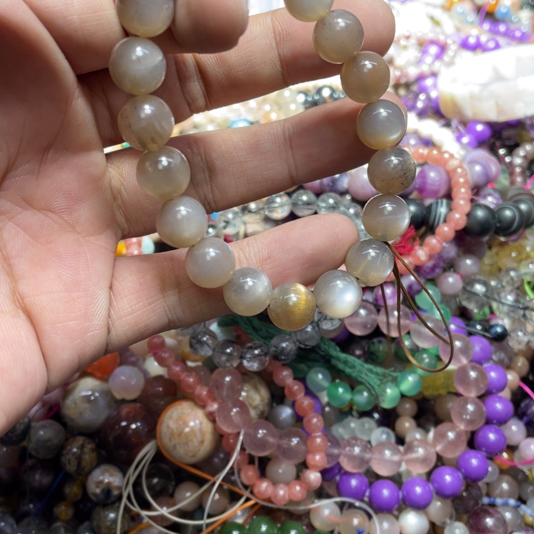 烟晶手链银S800镀金镶嵌