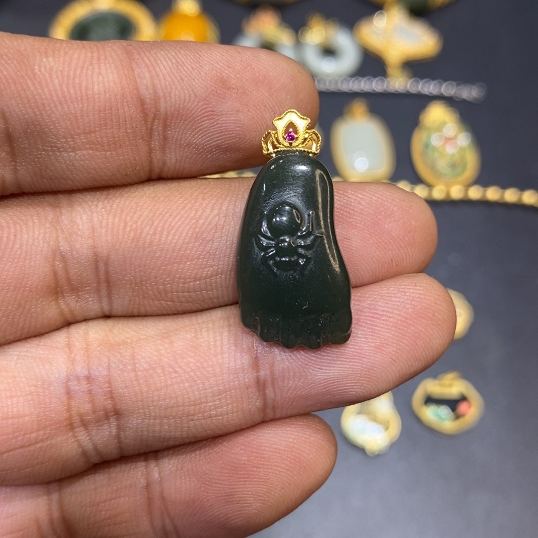 和田玉颈饰银S925镀金镶嵌