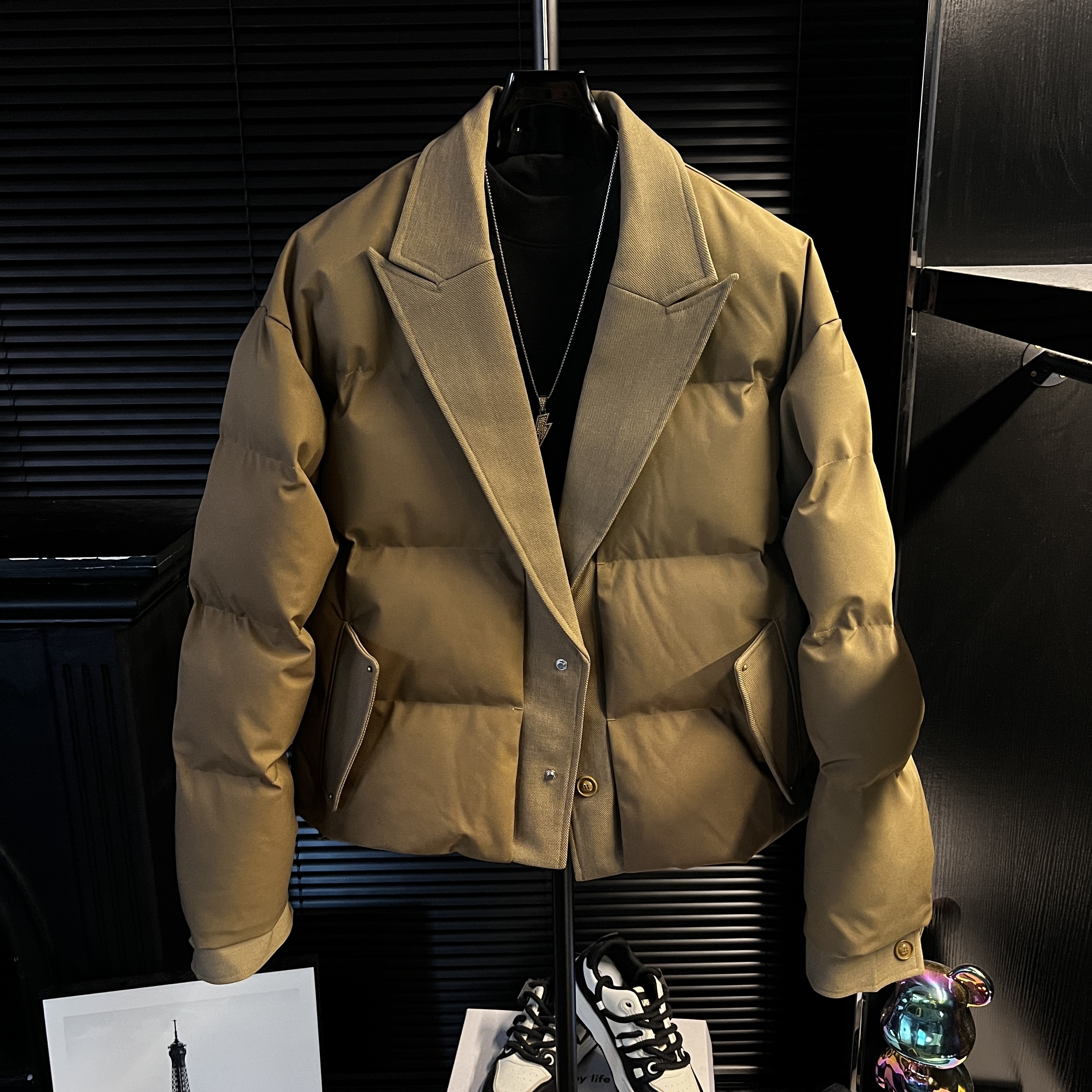 vi 高级感西装领拼接男士棉服加厚时尚