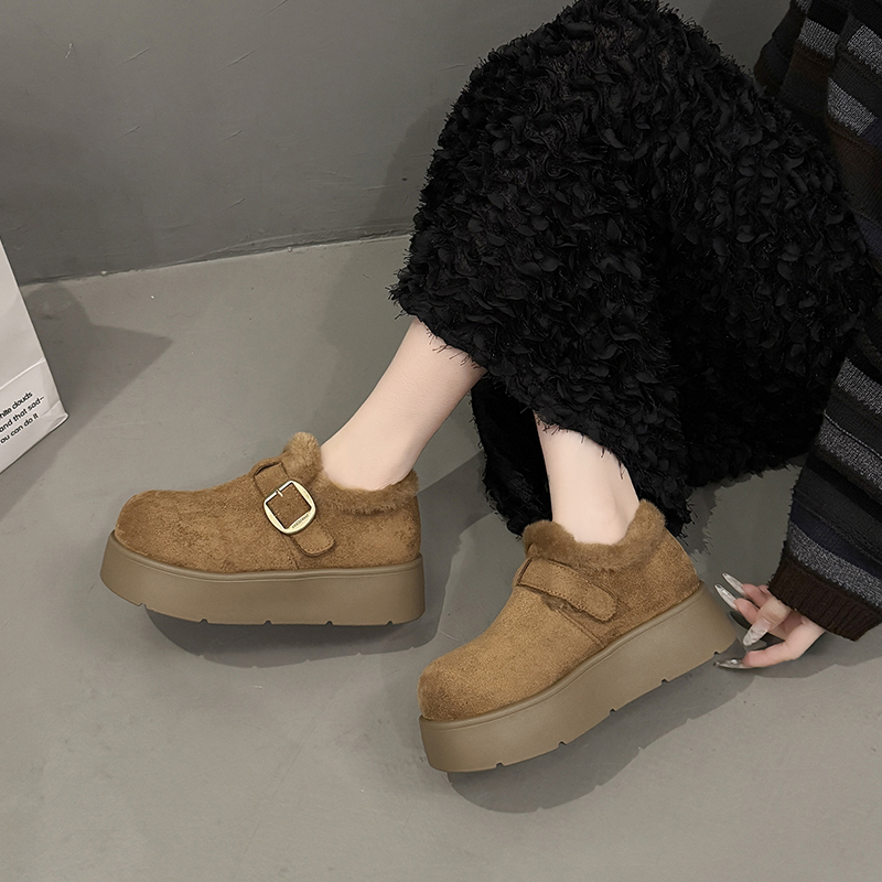 5CM~加绒勃肯鞋女2025年新款秋冬季复古时尚百搭爆款一脚蹬乐福鞋