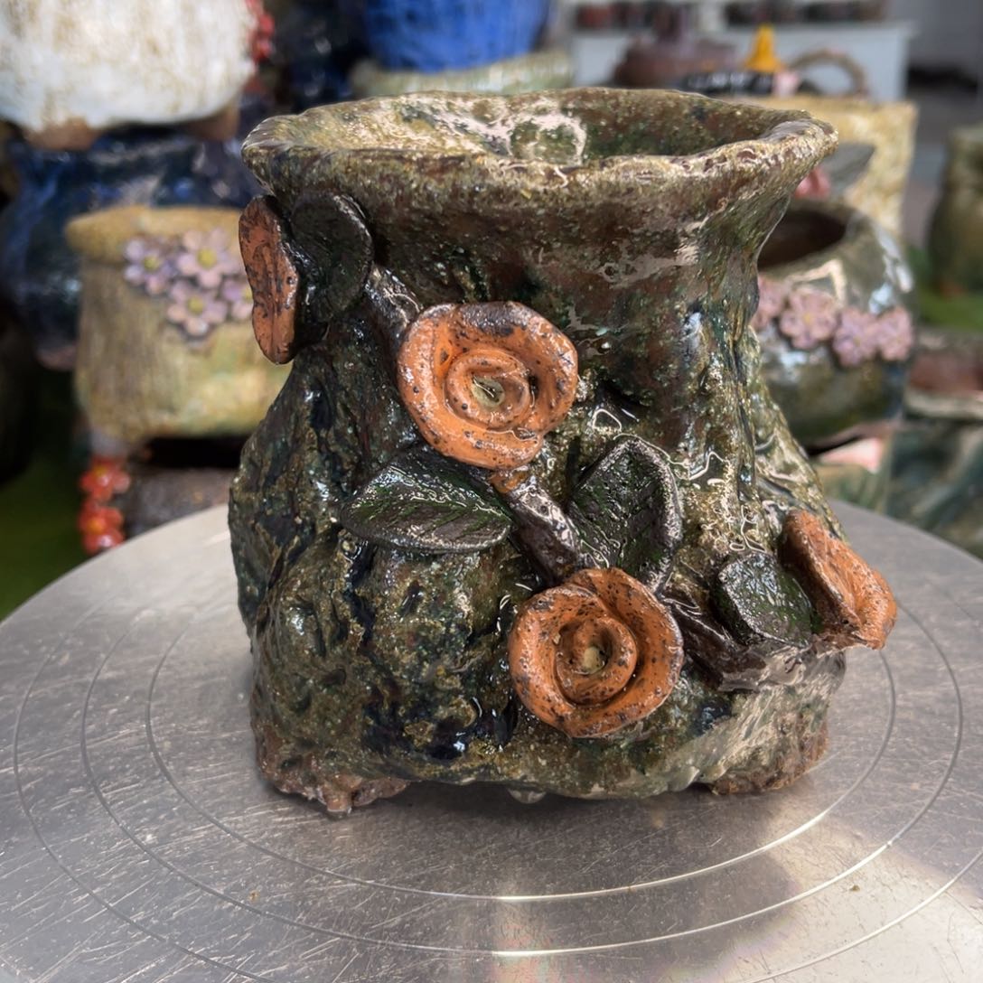 红陶粗砂陶手工花盆