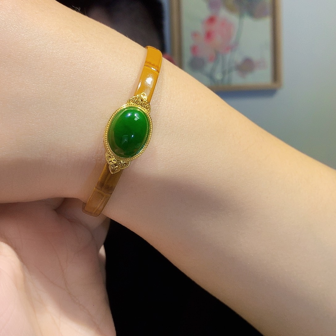 和田玉（碧玉）手链银S925镀金镶嵌