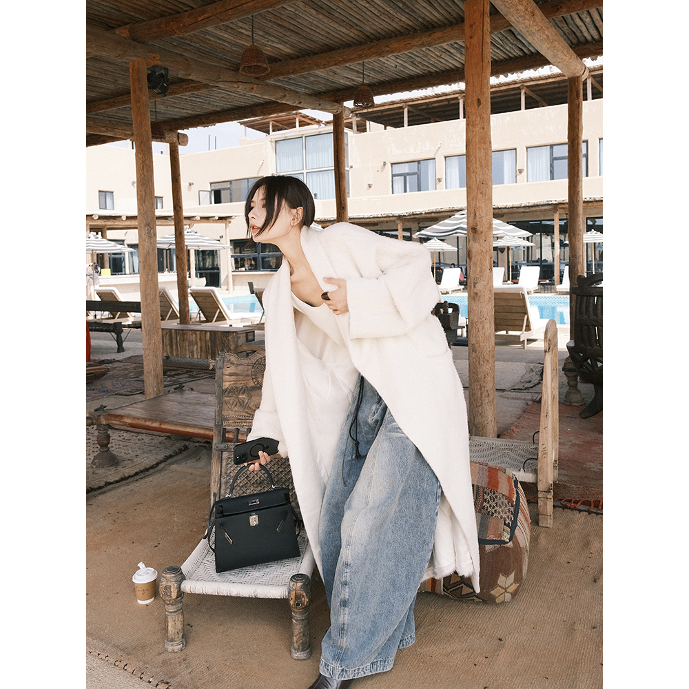 JCCC影子【琥珀黑标/雪国】白色苏力羊毛长款双面呢大衣JE5PSD10