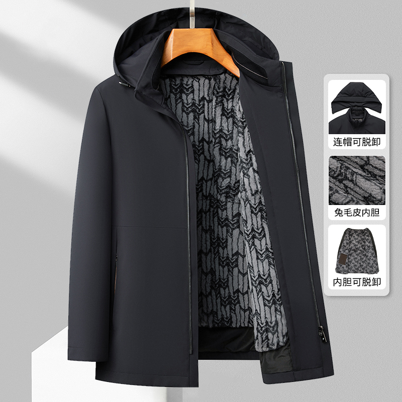 兔毛内胆中长款中老年上装中年尼克服中老年风衣爸爸外套冬季男士