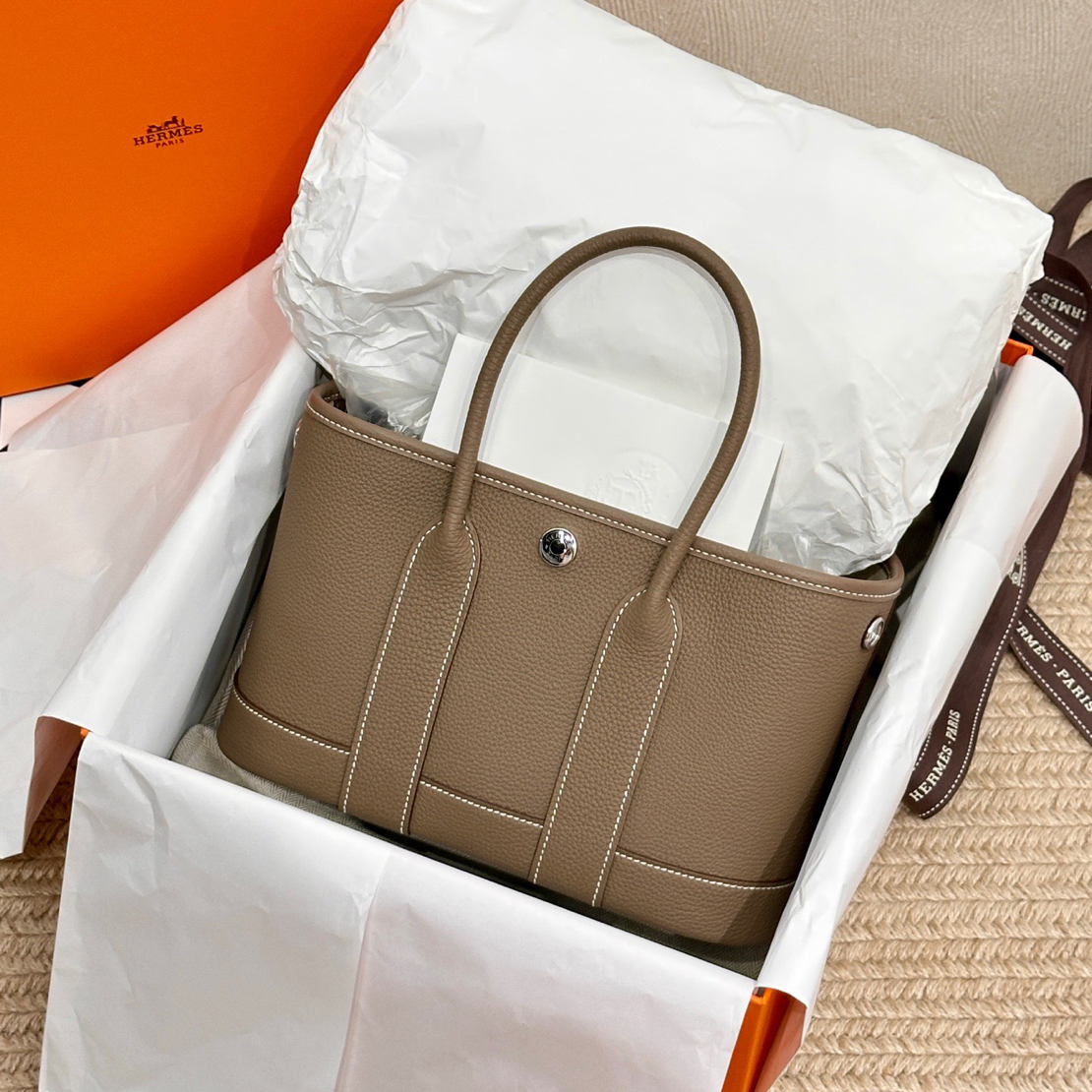 99新 Hermes/爱马仕 大象灰花园 mini K刻手提包