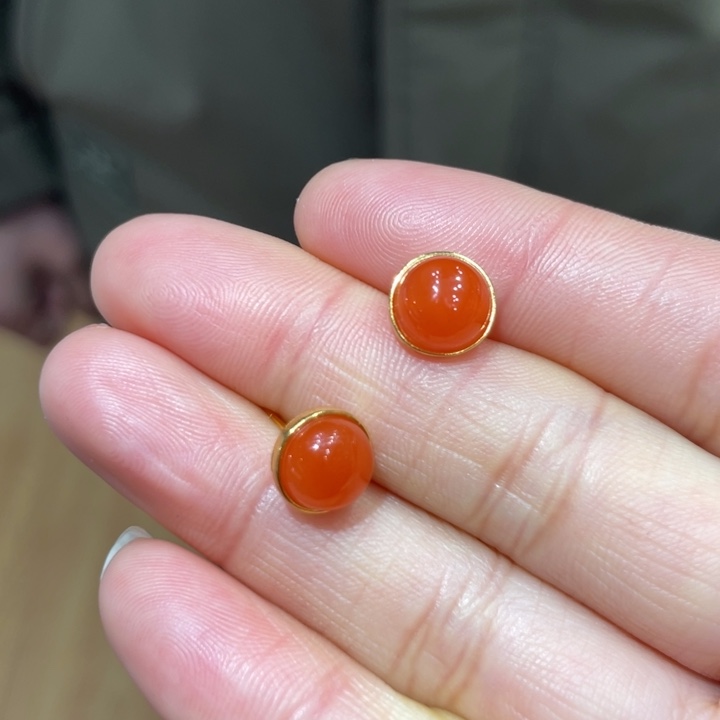 南红玛瑙银S925镶嵌耳饰