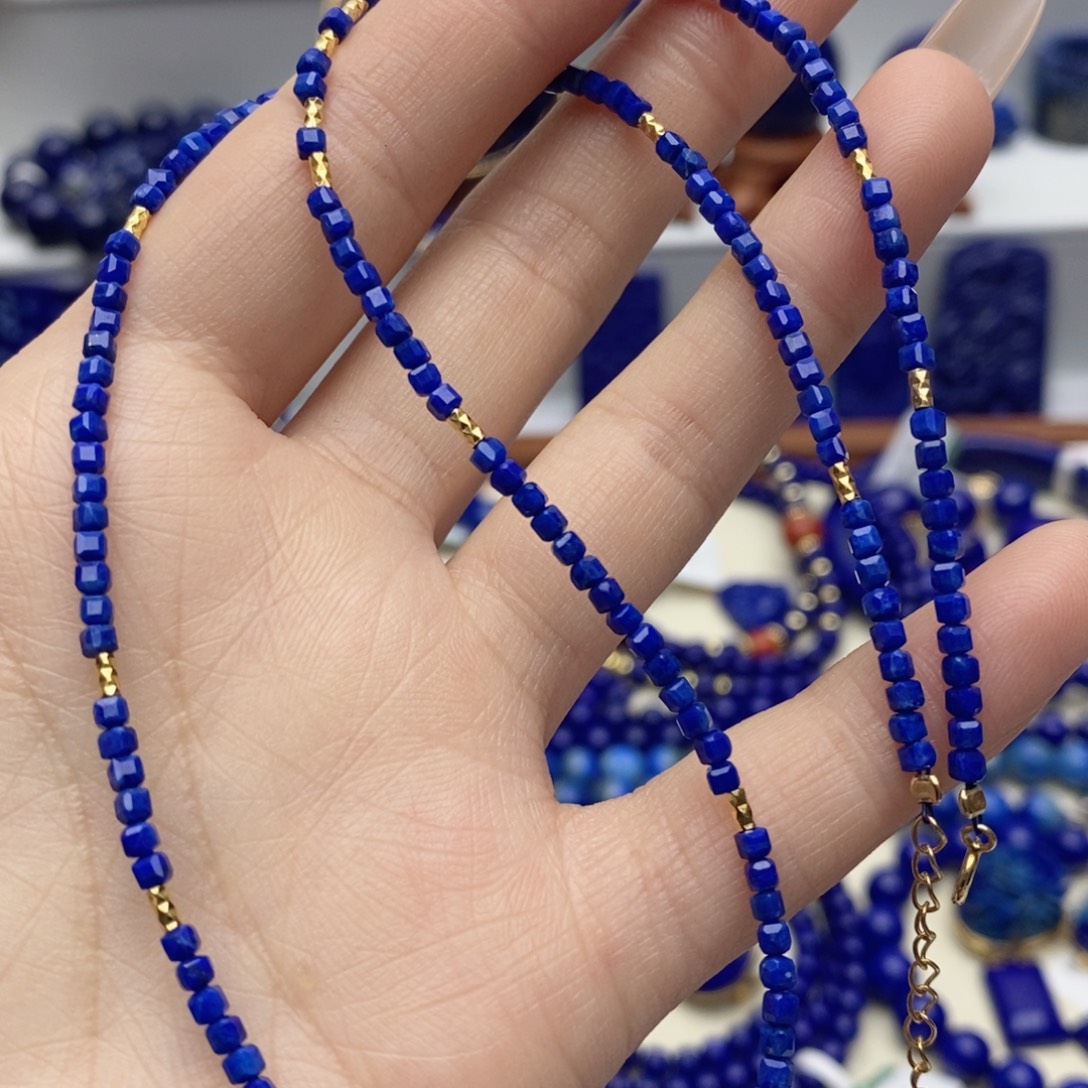 青金石银S925镀金镶嵌颈饰