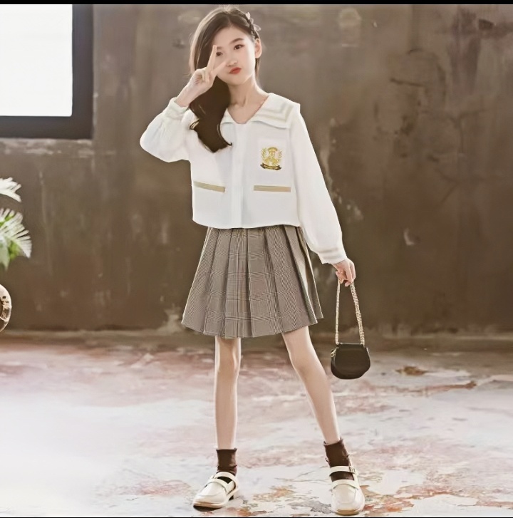F11-211淘女童夏季学院风格子套裙(71096)