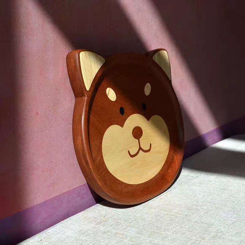 柴犬实木桌面收纳盘创意可爱可通水果盘坚果盘摆件礼物