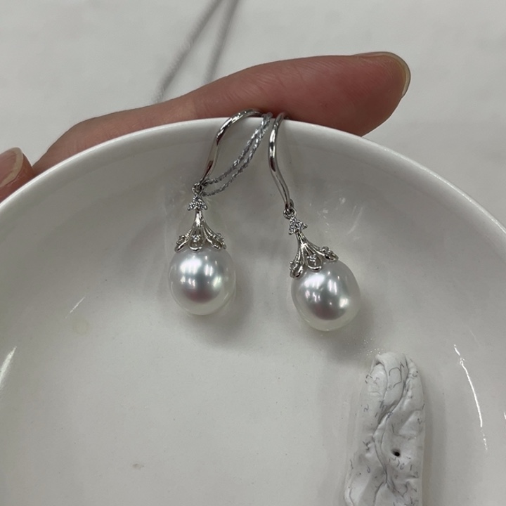 银S925镶嵌耳饰海水珍珠9-10