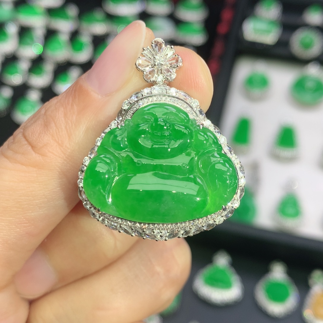 翡翠18K金镶嵌吊坠(不含链)