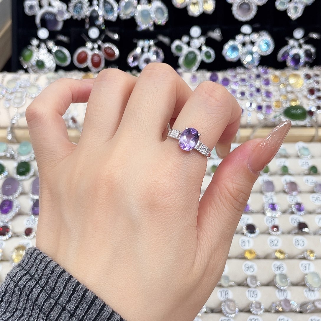 紫晶戒指银S925镶嵌