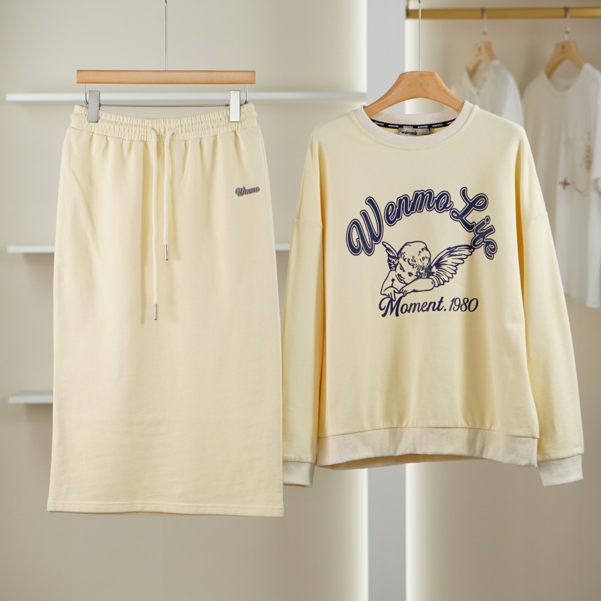 麦迪尚品【文M】51216561 春秋简约印花休闲套装裙两件套女装