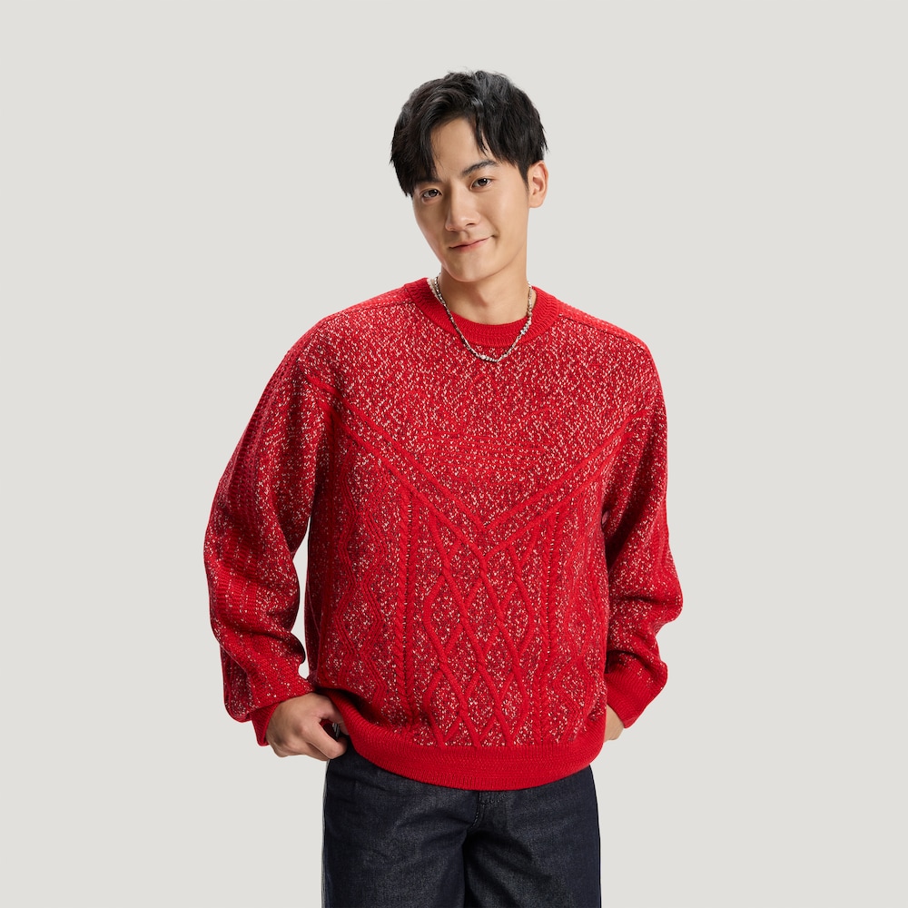 阿迪达斯/adidas三叶草男女同款新年款运动红色毛衣针织衫 KT0693