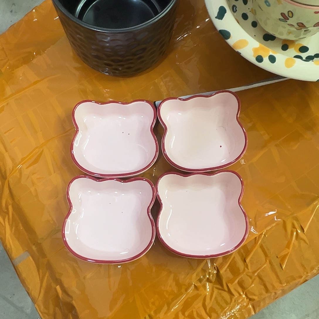 瓷粉色小熊味碟4个