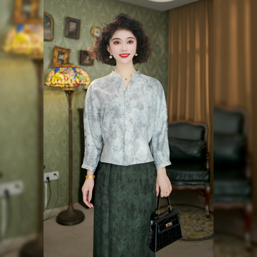 【楠老板】新中式国风外套绗棉人丝提花圆领古典婉约上衣LYGCS0130