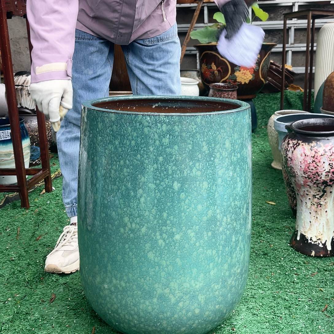 紫砂花盆王嫂花盆直播0601-超级大直筒绿色高48口35