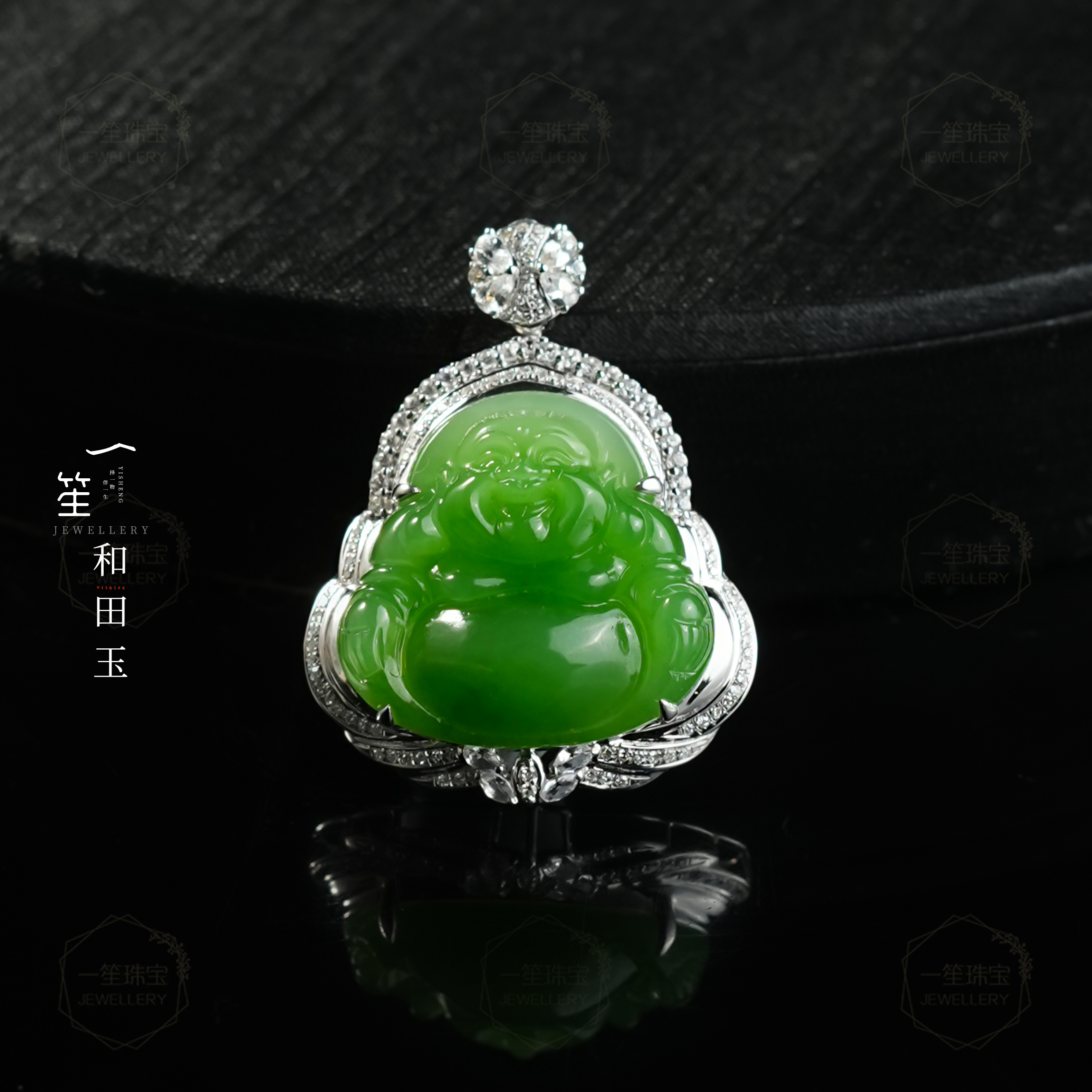 【一笙珠宝】天然和田玉收藏级佛公吊坠18k金镶裸石约22x19x7mm
