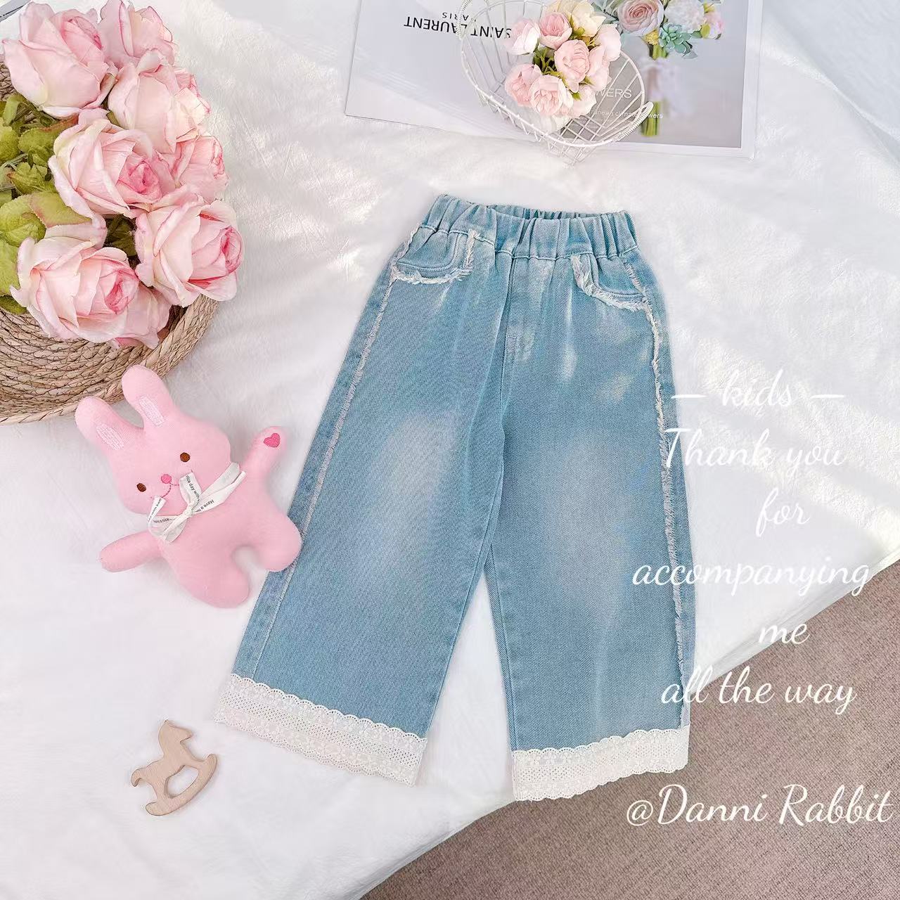 【Dannirabbit】*简单百搭+磨毛花边*儿童牛仔裤 D-W801