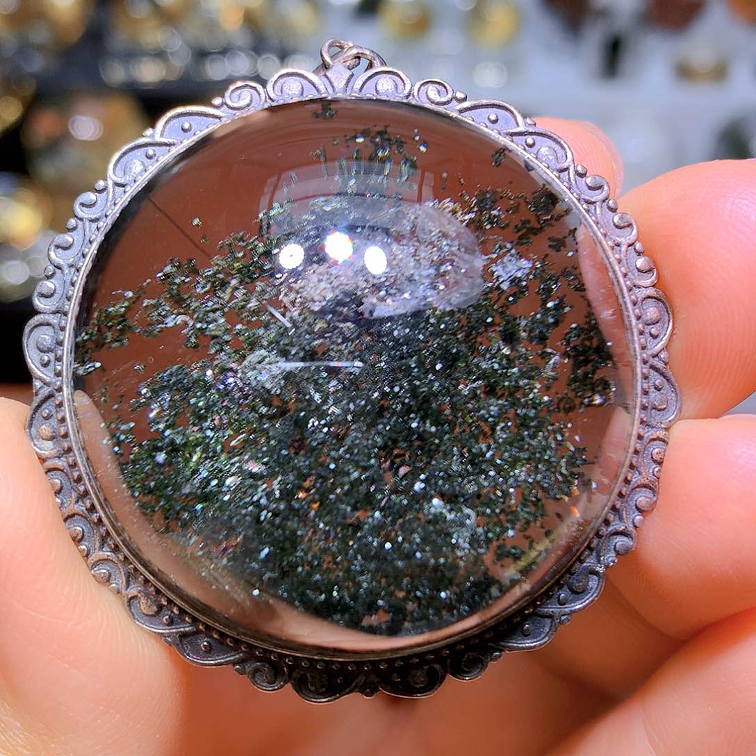 水晶吊坠银S925镶嵌天然水晶