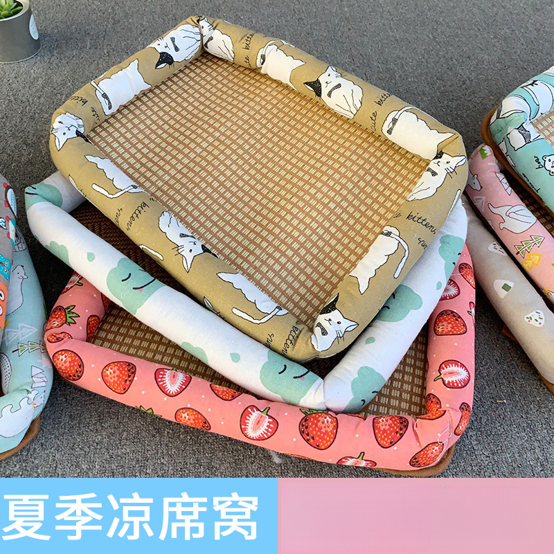 亚麻宠物凉席窝夏季宠物冰垫凉席窝垫狗窝夏季降温藤编垫子猫窝