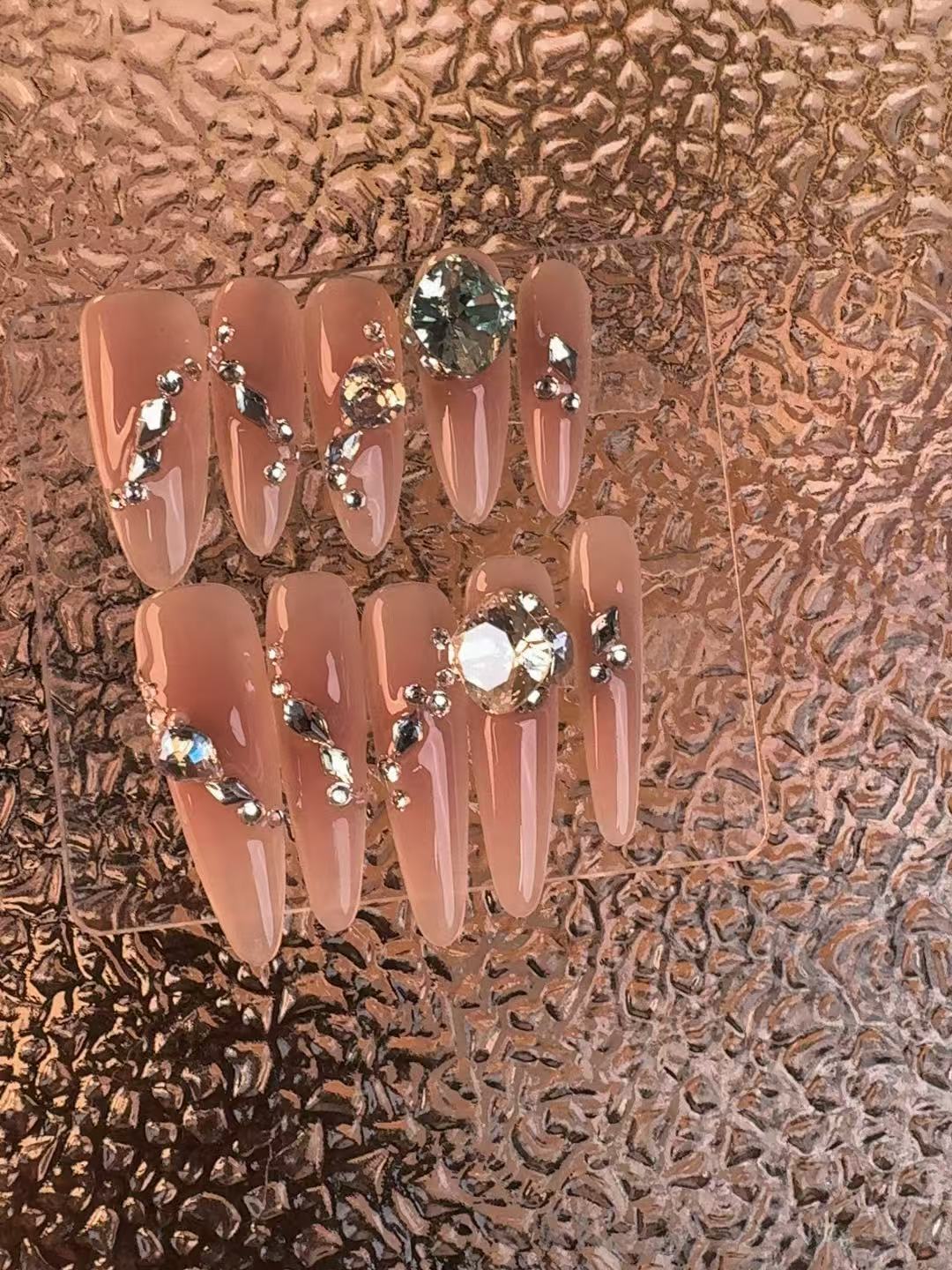 全华-月光白-浅粉蓝华子-春夏手工穿戴甲美甲