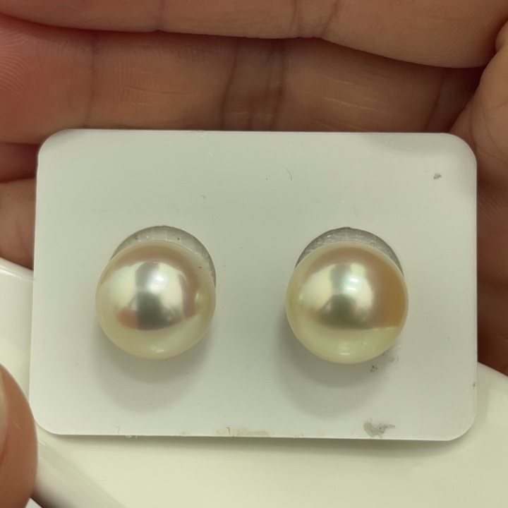 海水珍珠裸珠12.6-12.8mm炫彩干枯金对珠