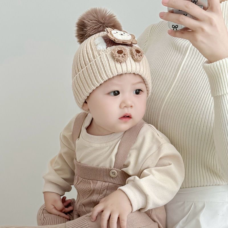 婴儿帽子秋冬款婴幼儿护耳帽小月龄宝宝外出保暖加厚针织帽毛线帽