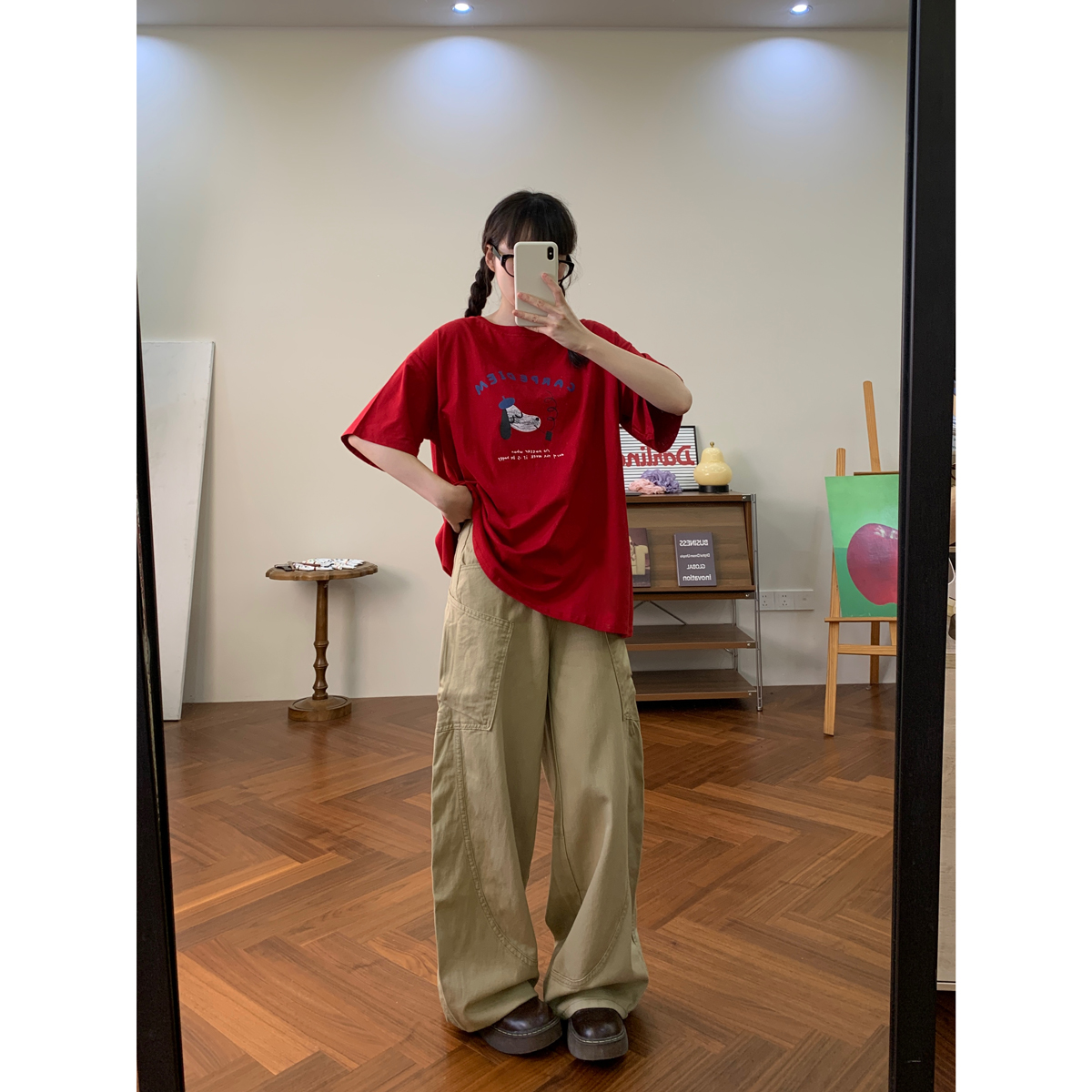 美式复古小众直筒工装风休闲裤女夏季卡其色宽松拖地阔腿牛仔裤潮