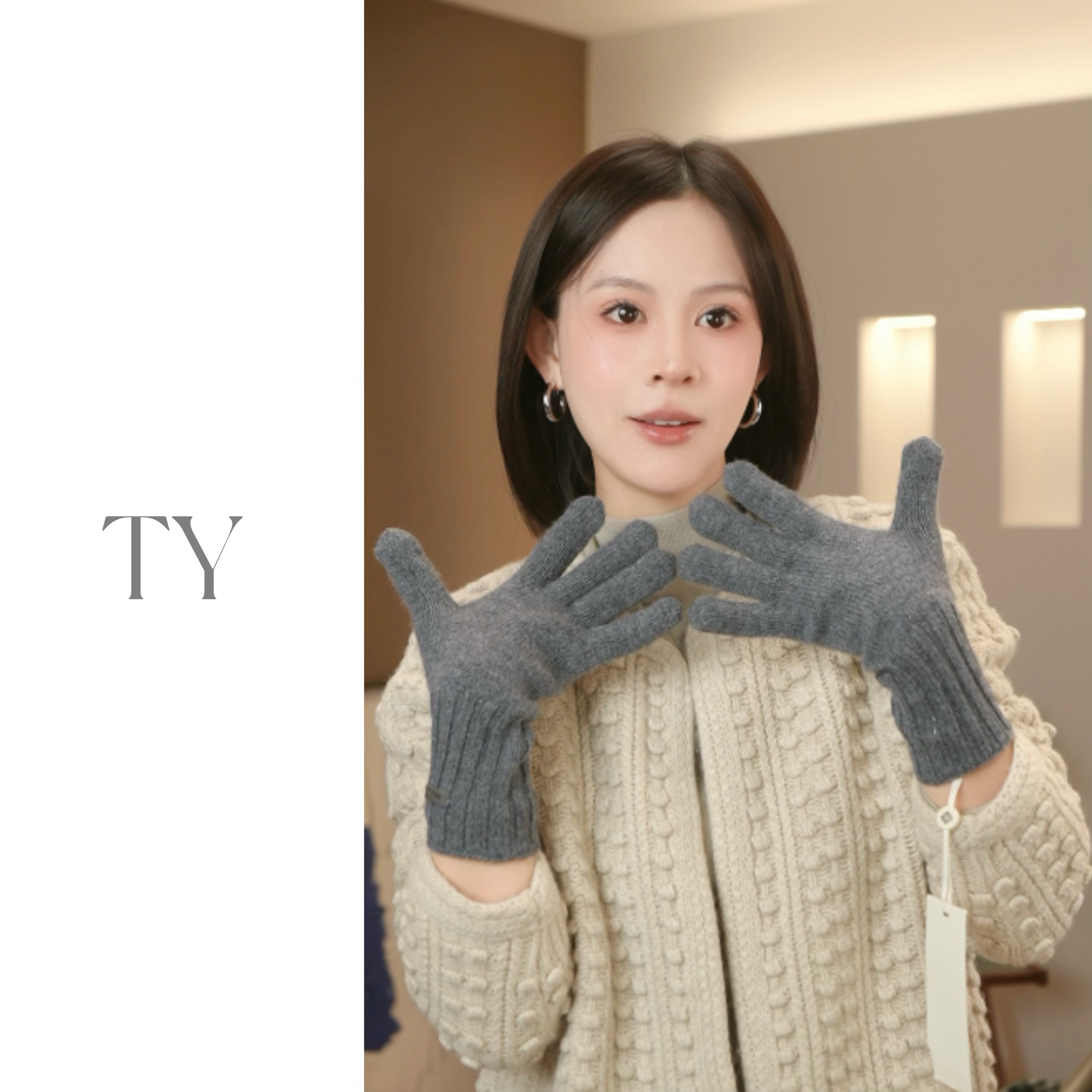 2024新款100%澳洲纯羊毛针织手套女秋冬韩版长款毛线加厚保暖