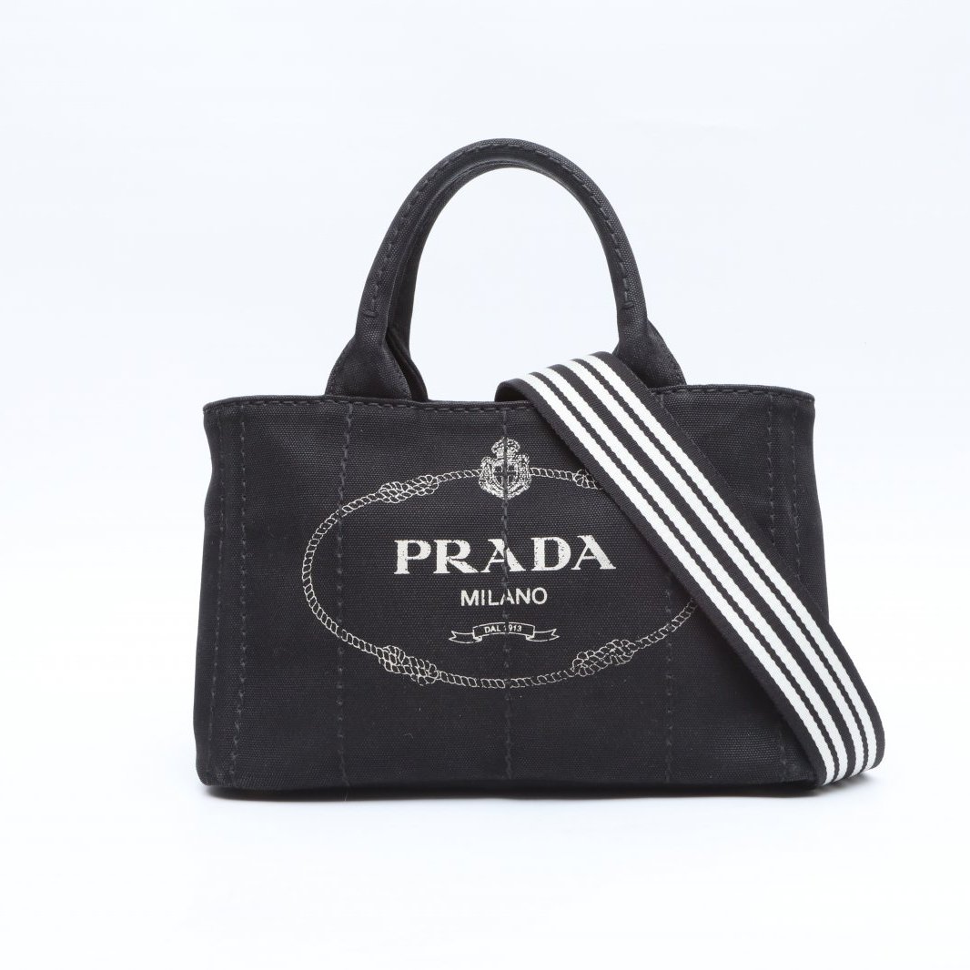 99新 Prada/普拉达 黑黑精选 黑色 帆布 普拉达 小号 沙滩包