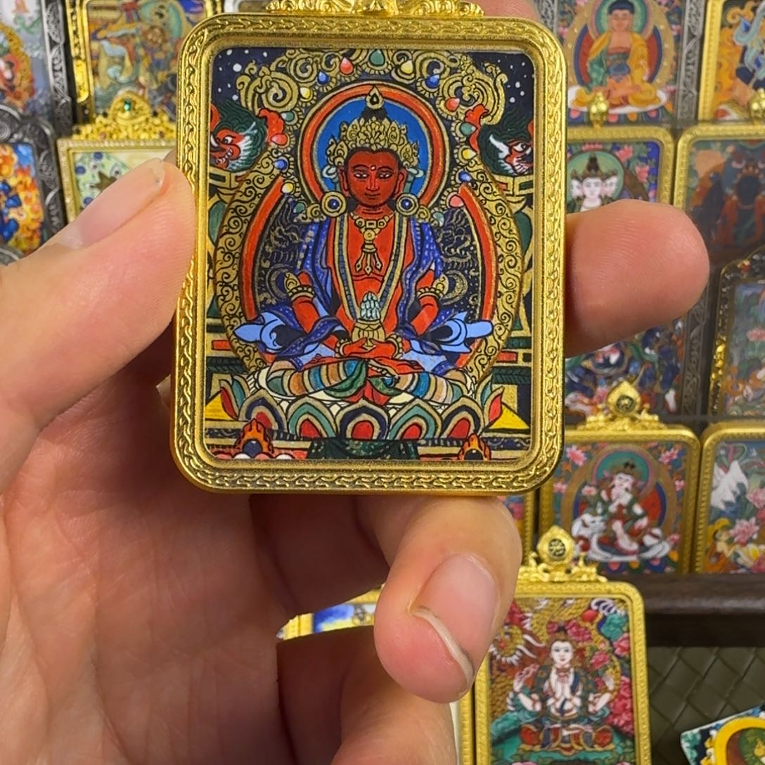 吊坠纯手绘长寿佛唐卡