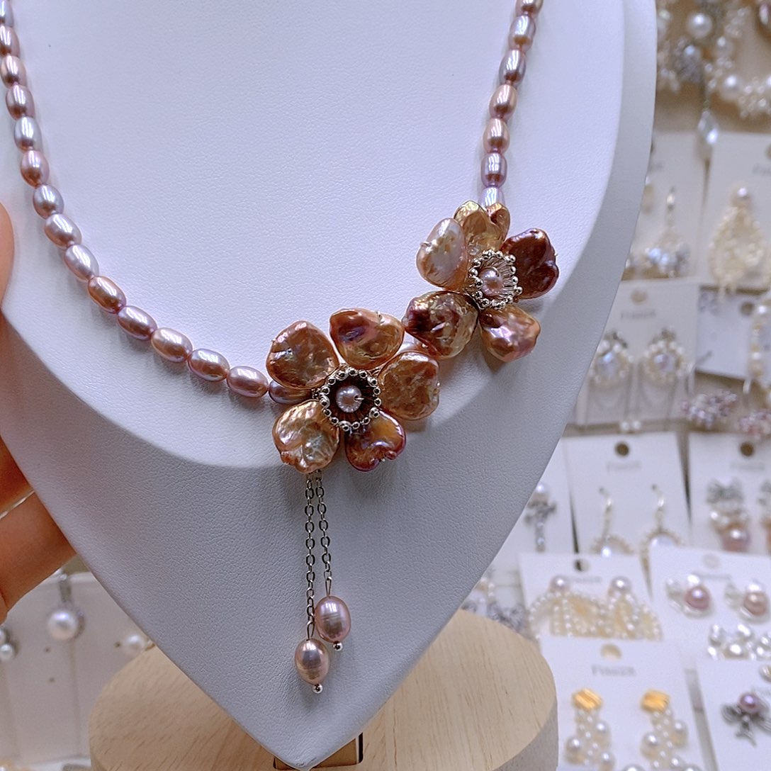 颈饰银S925镶嵌淡水珍珠罗*溶