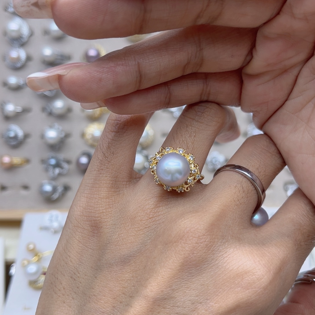 王***吖银S925镶嵌戒指淡水珍珠