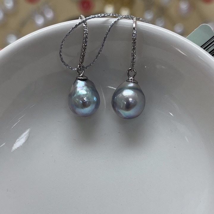 海水珍珠耳饰银S925镶嵌真多麻巴洛克 8-9mm 7号