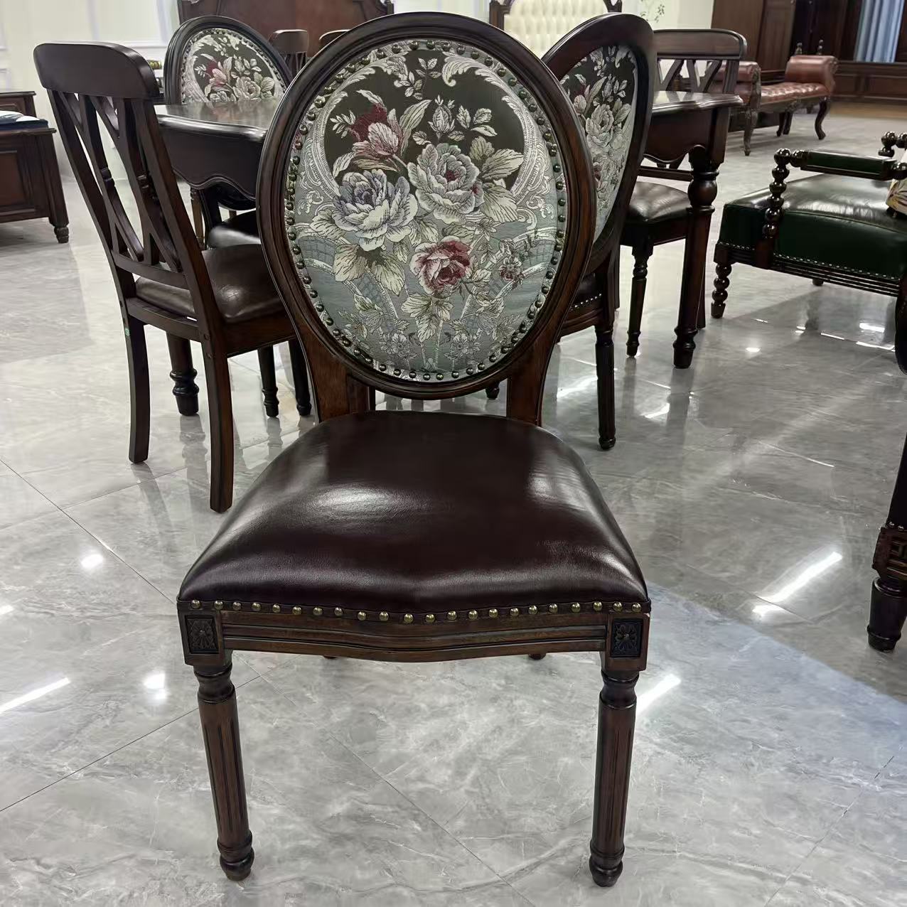 美式雕刻餐厅餐桌椅子成套家具移动家用复古雕花全实木餐椅