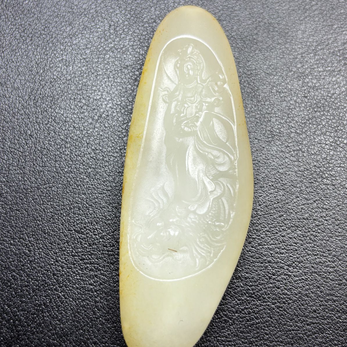 和田玉锦鲤站观音吊坠项链