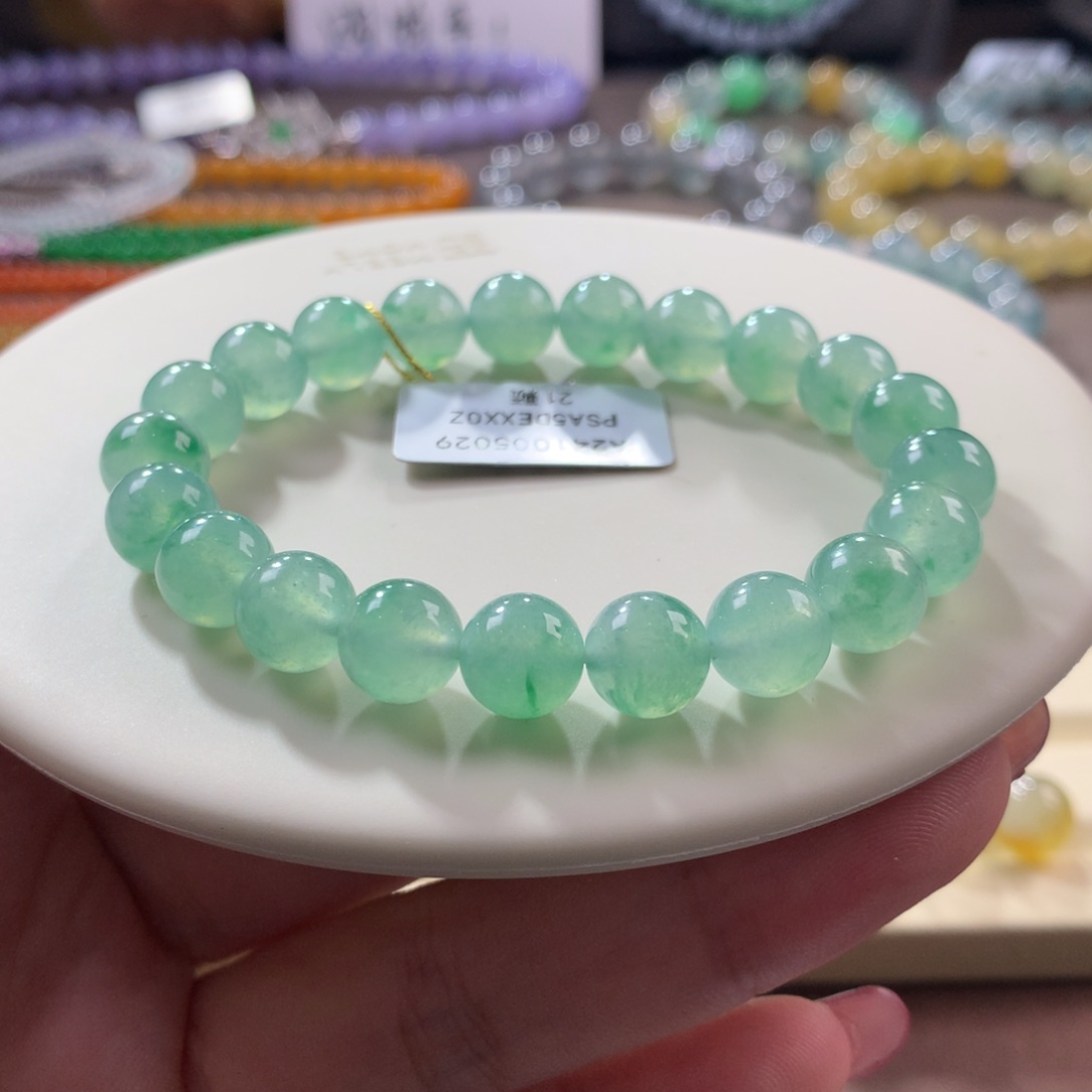 翡翠手链未镶嵌翡翠高冰冰甜绿飘绿花卡8.8+～9+