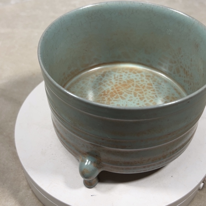 摆件陶飞*汝窑足奁纯手工制作