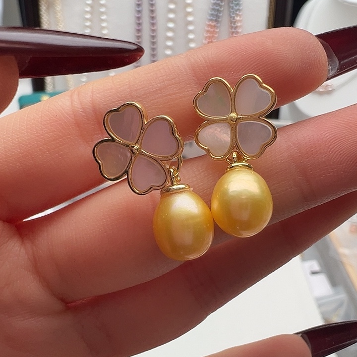 银S925镶嵌耳饰淡水珍珠