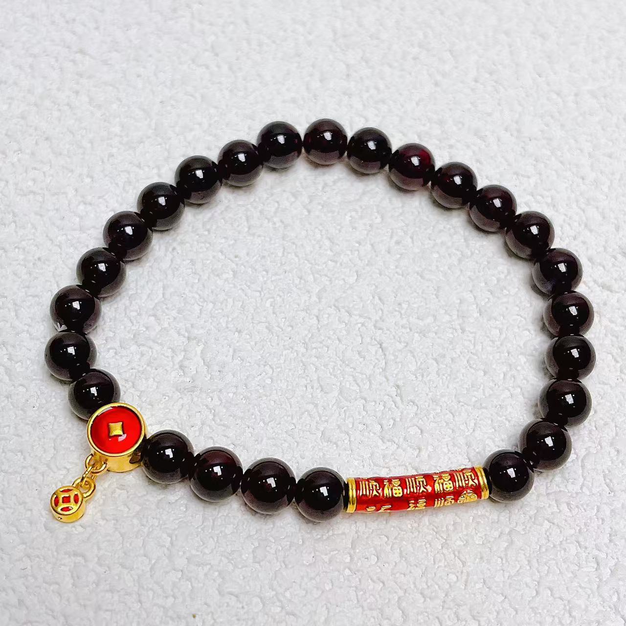 足金纯黄金999钱币弯管福顺手串个性搭配送人礼物时尚