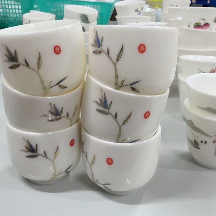 孤品高端羊脂玉茶杯六个一组文竹45cc