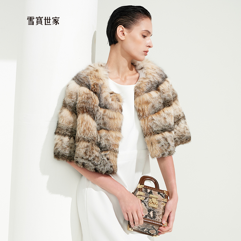 雪宝世家原创千金之裘进口猞猁皮草披肩本色外套短款2025山猫皮草