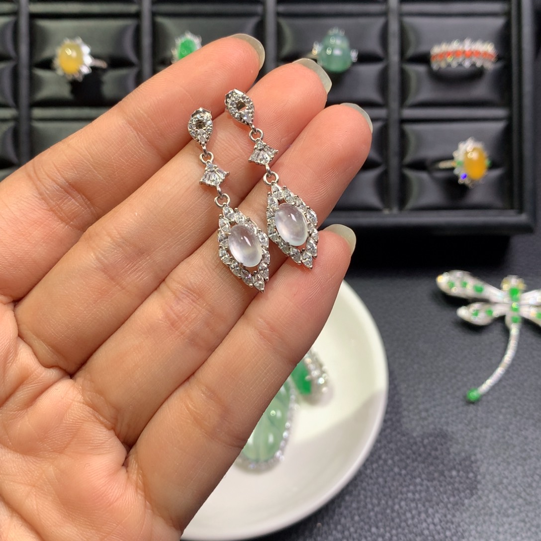 翡翠银S925镶嵌耳饰