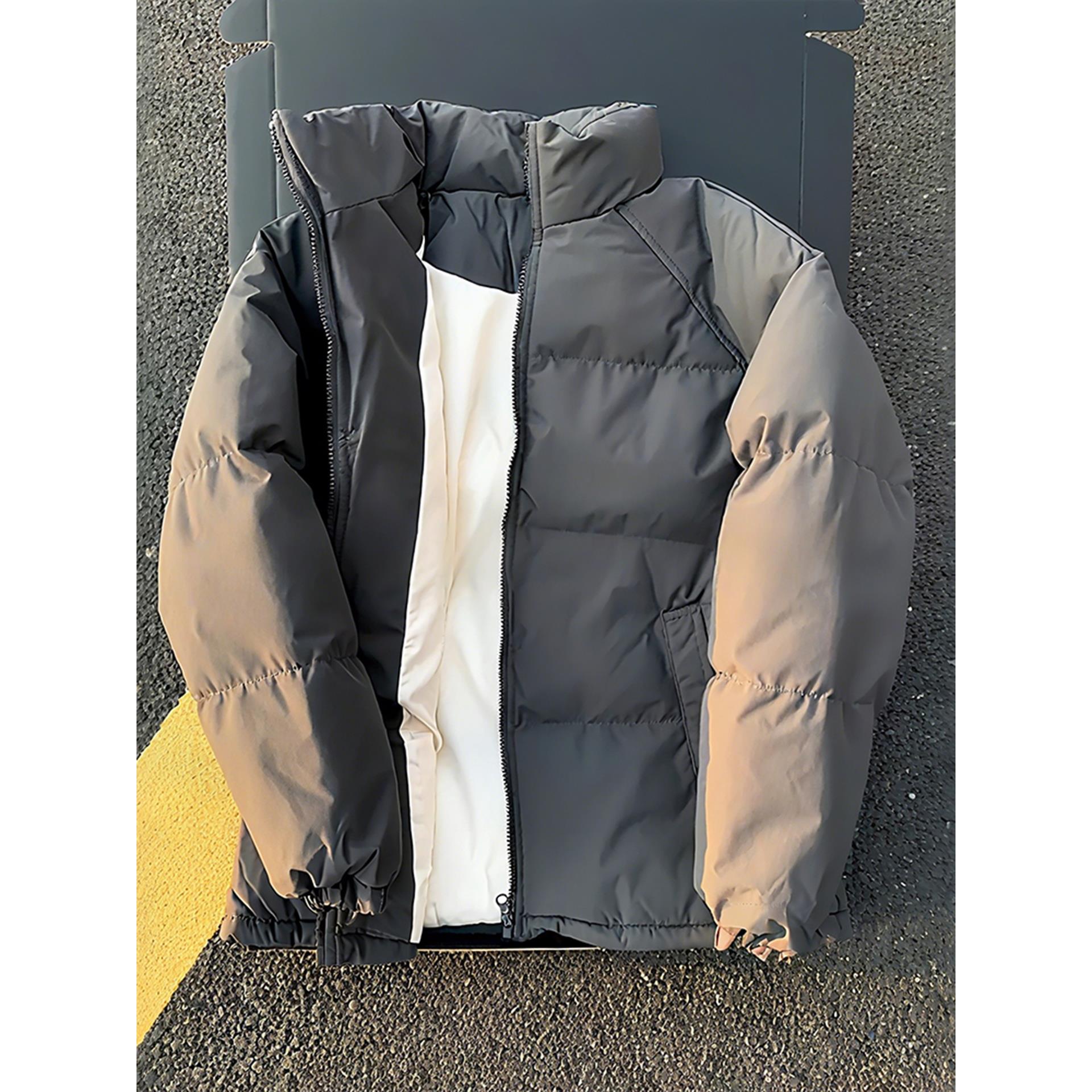 深灰色美式短款羽绒棉服男冬季立领外套cleanfit高级感加厚面包服