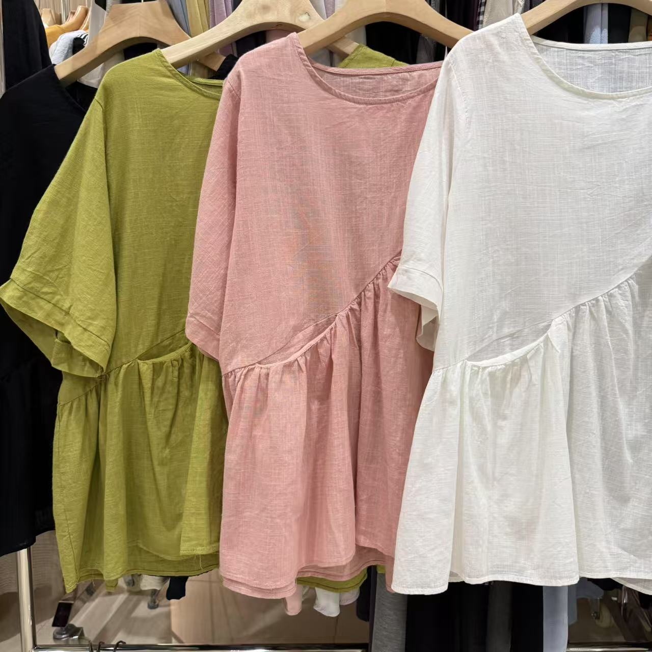 大脸慧推荐款#1986#6920#拼接褶皱短袖上衣  X