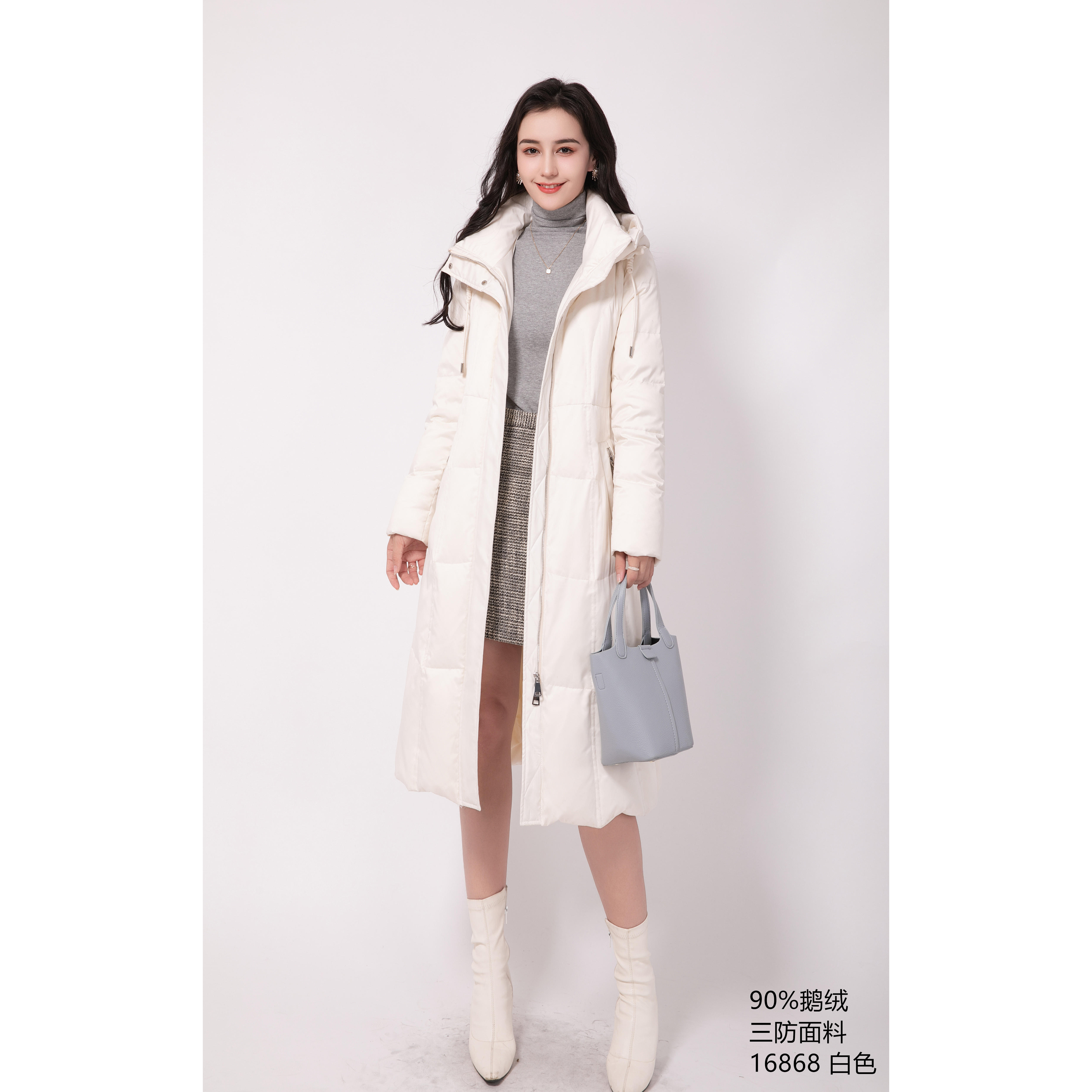 90%白鹅绒【至简新生】25冬季保暖收腰羽绒服泡芙时尚显瘦长款16868