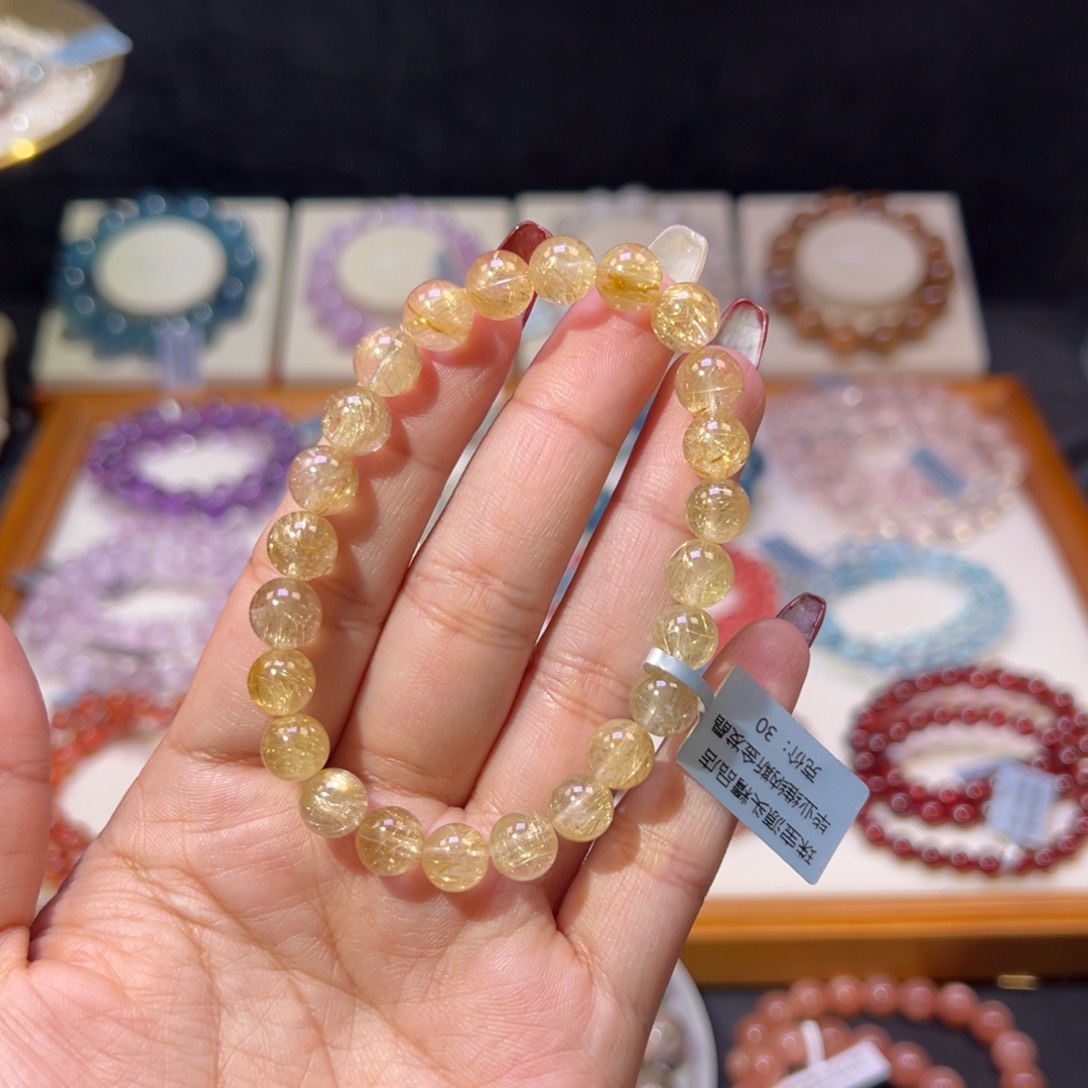 水晶手串未镶嵌金发晶8m m