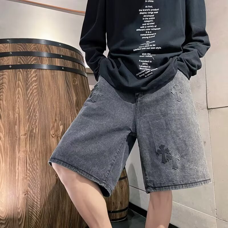 克罗心牛仔裤2025夏季新款男款潮流休闲百搭洗水松紧腰牛仔短裤